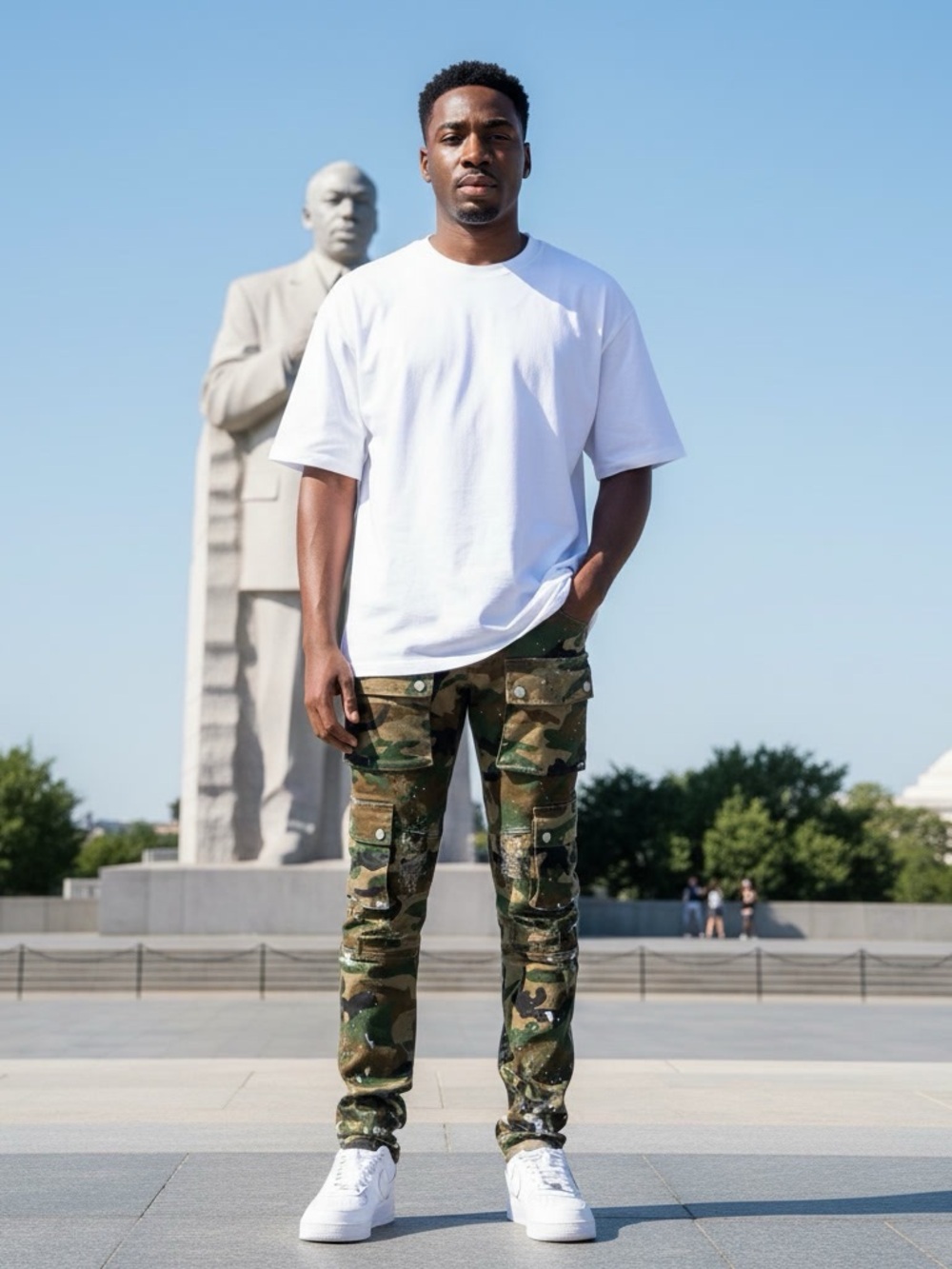 NWT First Row Slim Fit Camo Multi-Cargo Pants Paint Splatter Streetwear